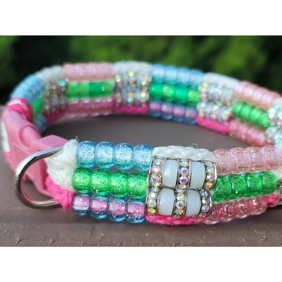 Custom Handmade Beaded Bling Dog Collar - Picture 2 of 2